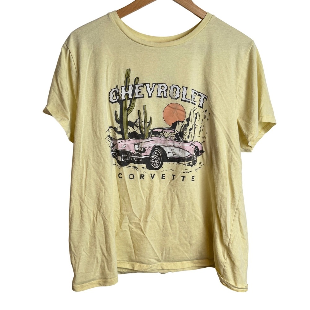 GM Women Chevrolet Corvette Graphic Tee 2XL Yellow Vintage Car‎ Shirt Retro 90s
